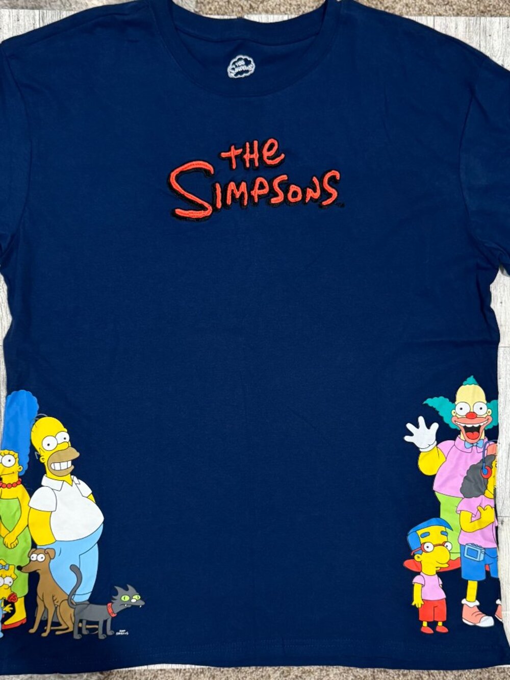 The Simpsons Embroidered Logo Side Character Graphic T-Shirt Navy Blue Mens XL